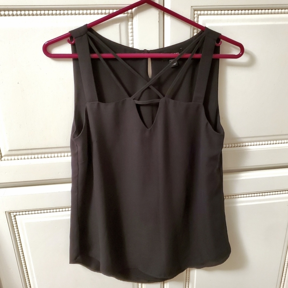 Le Chateau Strappy Black Crisscross Cut Out Blouse